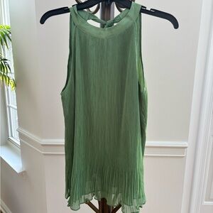 Sioni Green Sleeveless Pleated Top
